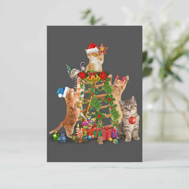 Tarjeta De Agradecimiento Árbol de Navidad Gato Navidades feos Gato Mamá Pap (Anverso de pie)