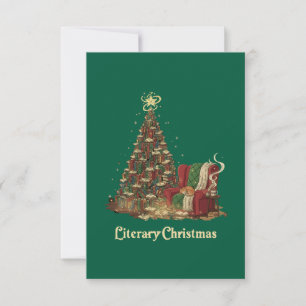 Tarjeta De Agradecimiento Árbol de Navidad Literario Acogedor de Libros Am