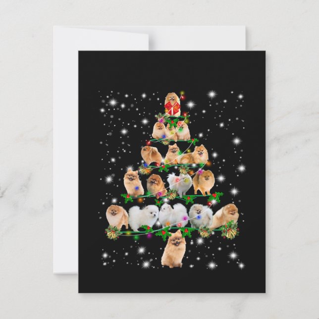 Tarjeta De Agradecimiento Árbol De Navidad Pomerano Cubierto De Lámparas (Anverso)