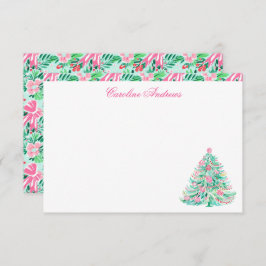 Tarjeta De Agradecimiento Árbol de Navidad Preppy Pink & Green Palm Beach