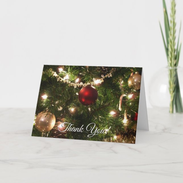 Tarjeta De Agradecimiento Árbol de Navidad que ferio Bonito Verde y Rojo (Anverso)