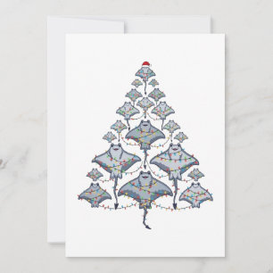 Tarjeta De Agradecimiento Árbol de Navidad Raya Santa Sombrero Luces de Navi