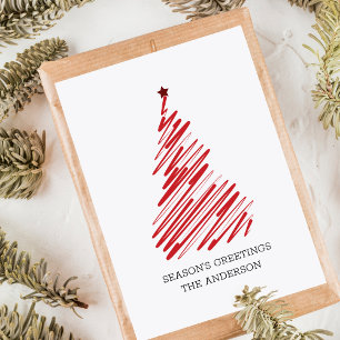 Tarjeta De Agradecimiento Árbol de Navidad Rojo Línea de Pincel Simple Elega