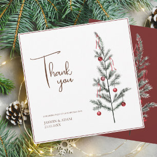 Tarjeta De Agradecimiento Árbol de Navidad Rojo Verde Invierno Festivo Boda