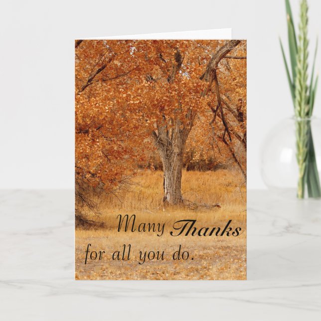 Tarjeta De Agradecimiento Árbol de otoño gracias (Anverso)