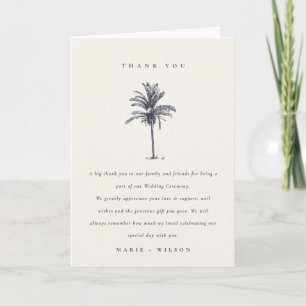 Tarjeta De Agradecimiento Árbol de Palma Tropical Rústico Boda Kraft Azul Ma