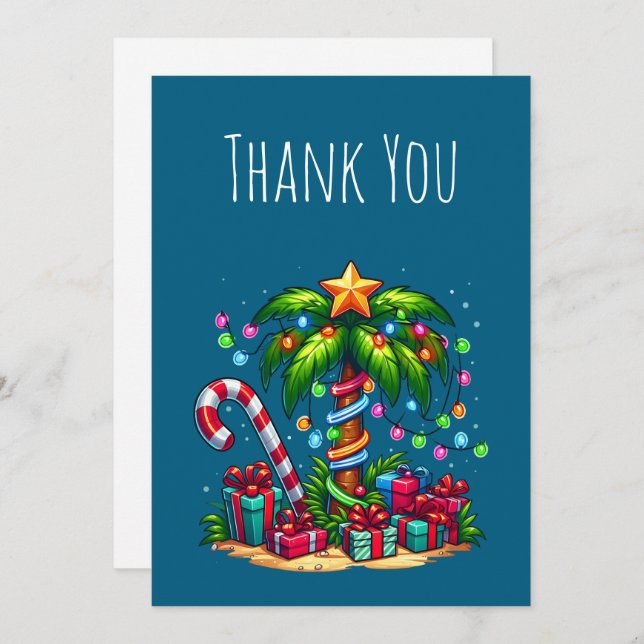 Tarjeta De Agradecimiento Árbol de palmas de Navidades tropicales (Anverso / Reverso)
