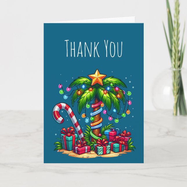Tarjeta De Agradecimiento Árbol de palmas de Navidades tropicales (Anverso)