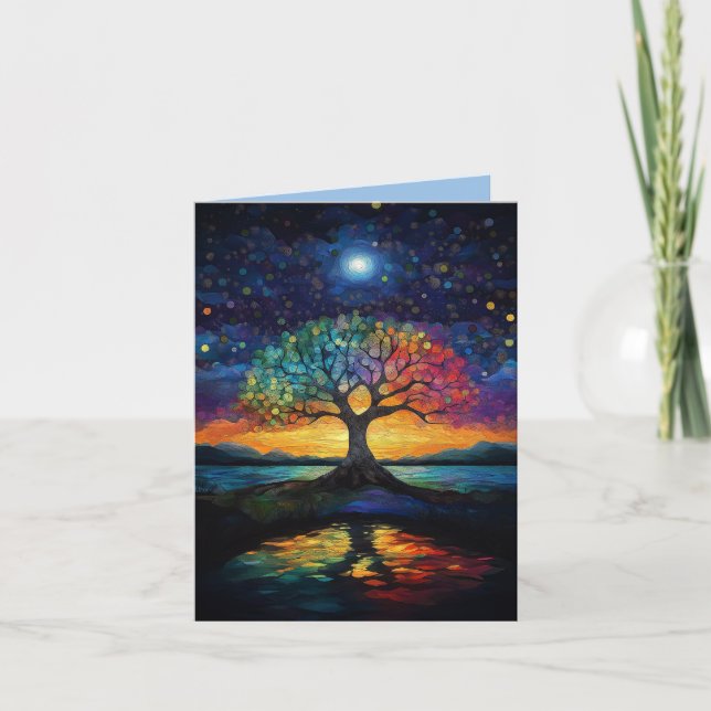 Tarjeta De Agradecimiento Árbol de vida capricho Resumen Arcoiris azul (Anverso)