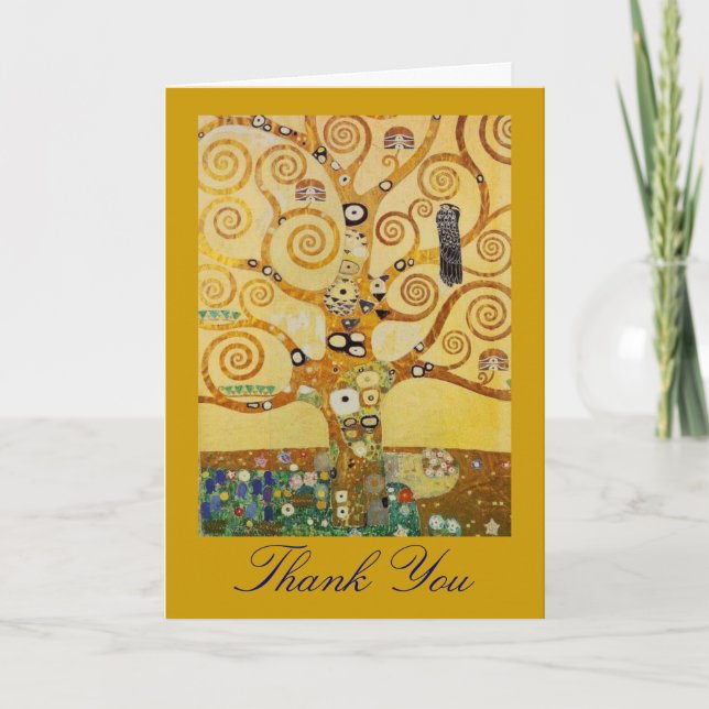 Tarjeta De Agradecimiento Árbol de Vida Dorado Arte – Klimt Art Nouveau (Anverso)