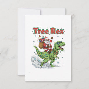 Tarjeta De Agradecimiento Árbol Divertido Rex Santa Montando Dinosaurio T-Re