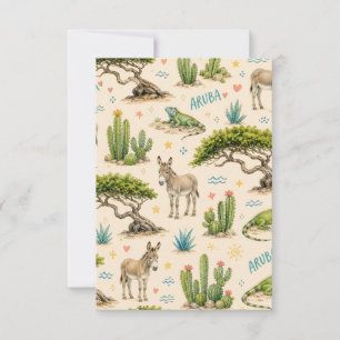 Tarjeta De Agradecimiento árbol divi de Aruba, burro, iguana, cactus