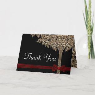 Tarjeta De Agradecimiento Árbol Dorado Con Cinta Y Lazo Rojo Gracias