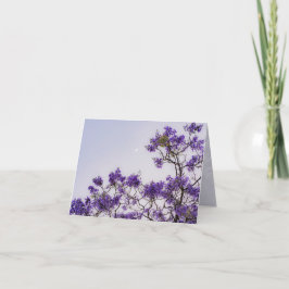 Tarjeta De Agradecimiento Árbol Jacaranda morado con Luna, estética de prima
