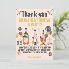 Tarjeta De Agradecimiento Árbol perritos lindos con sombreros de fiesta glob