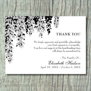Tarjeta De Agradecimiento Árbol Ramo Blanco Negro Duelo Funeral