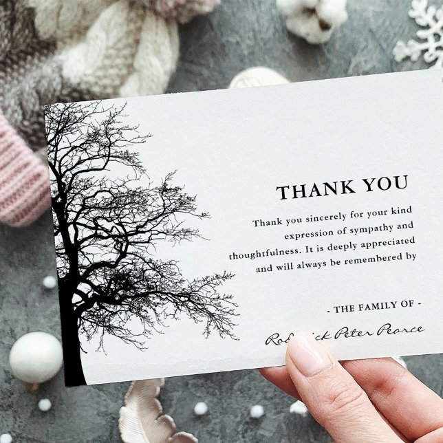Tarjeta De Agradecimiento Árbol simple de Silhoutte | Funeral simpático (Subido por el creador)