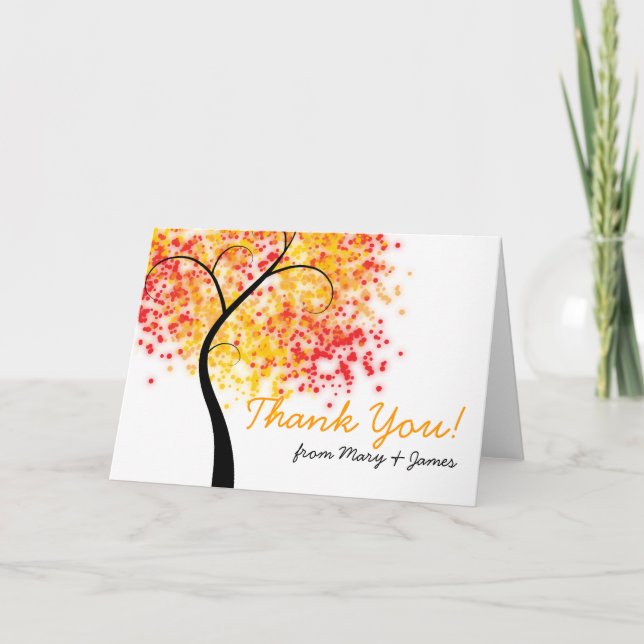 Tarjeta De Agradecimiento Árbol Swirly de Boda Caída "Gracias" (Anverso)