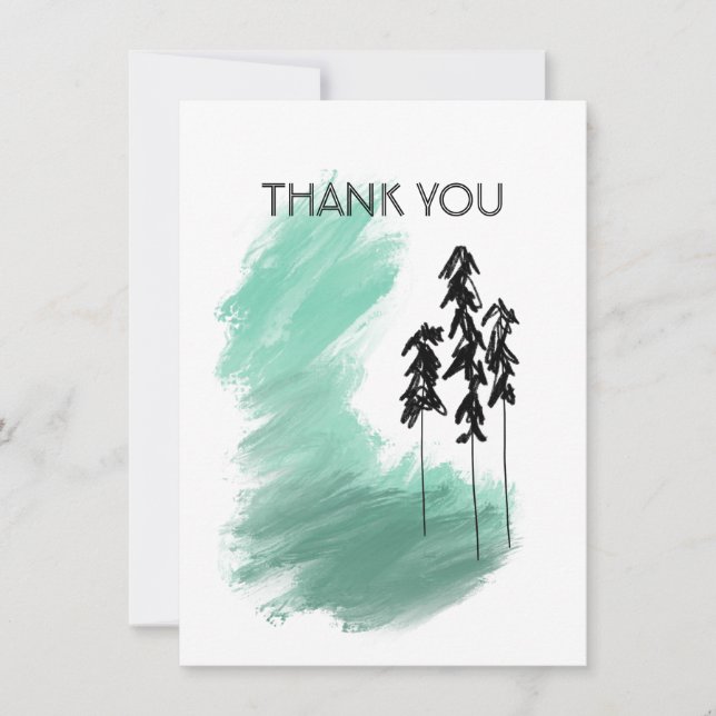 Tarjeta De Agradecimiento Árbol verde escandinavo arte simple menta moderna (Anverso)