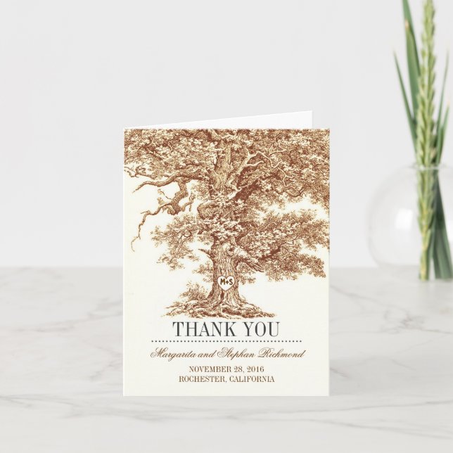 Tarjeta De Agradecimiento árbol viejo boda romántico gracias a las cartas (Anverso)