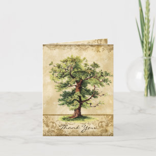 Tarjeta De Agradecimiento Árbol Vintage de Roble de la Vida con Grabados en 