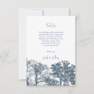 Tarjeta De Agradecimiento Árboles de fondo azul Boda tropical boho