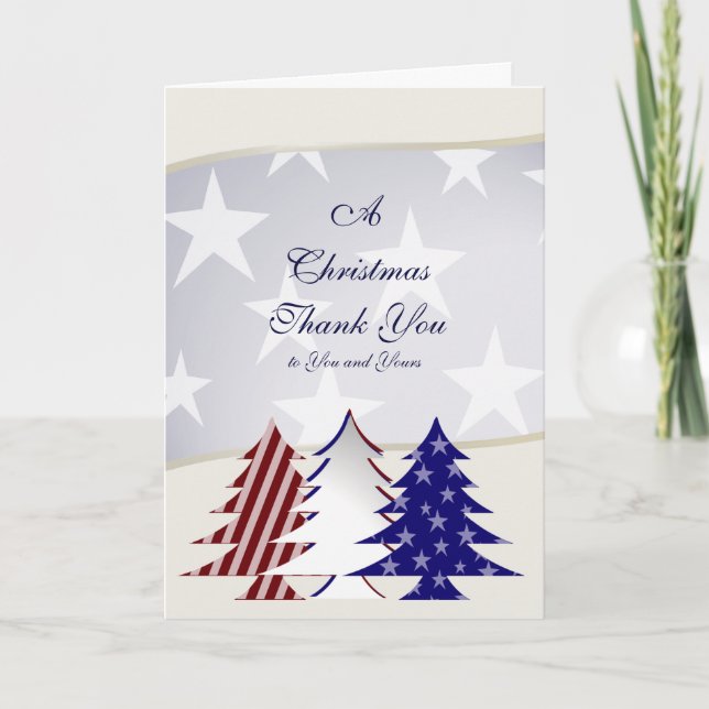 Tarjeta De Agradecimiento Árboles patrióticos de Navidad, militares gracias (Anverso)