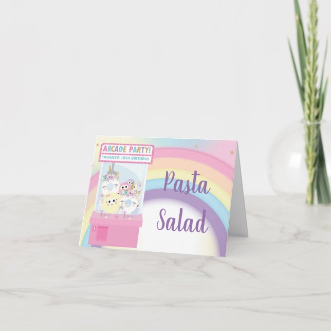 Tarjeta De Agradecimiento Arcade Pink Claw Machine Birday Food Tent Card (Anverso)