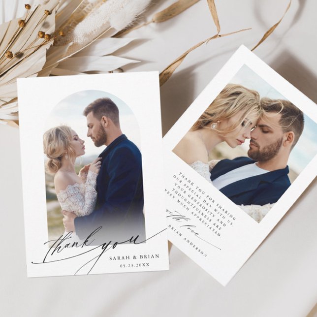 Tarjeta De Agradecimiento Arch Boho Calligraphy 2 Photo Boda (Subido por el creador)