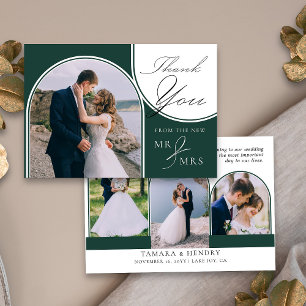 Tarjeta De Agradecimiento Arch Multi Foto Caligrafía Elegante Verde Esmerald