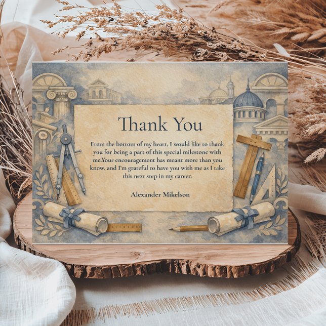 Tarjeta De Agradecimiento Architect Graduation Blueprint Design (Subido por el creador)