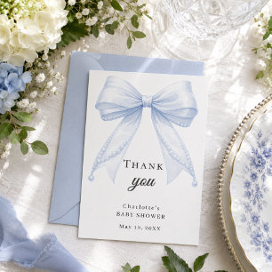 Tarjeta De Agradecimiento Arco de Baby Shower azul perlas elegante