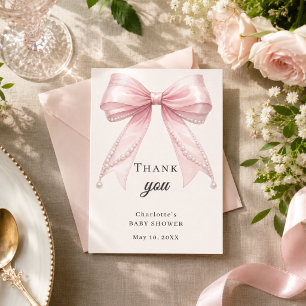 Tarjeta De Agradecimiento Arco de Baby Shower rosa perlas marfil elegante