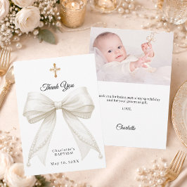 Tarjeta De Agradecimiento Arco de bautizo perlas blancas marfil foto