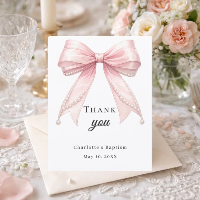 Tarjeta De Agradecimiento Arco de bautizo perlas rosadas (Subido por el creador)