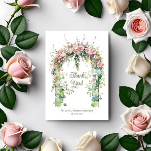 Tarjeta De Agradecimiento Arco de boda de rosas boho rosadas de primavera