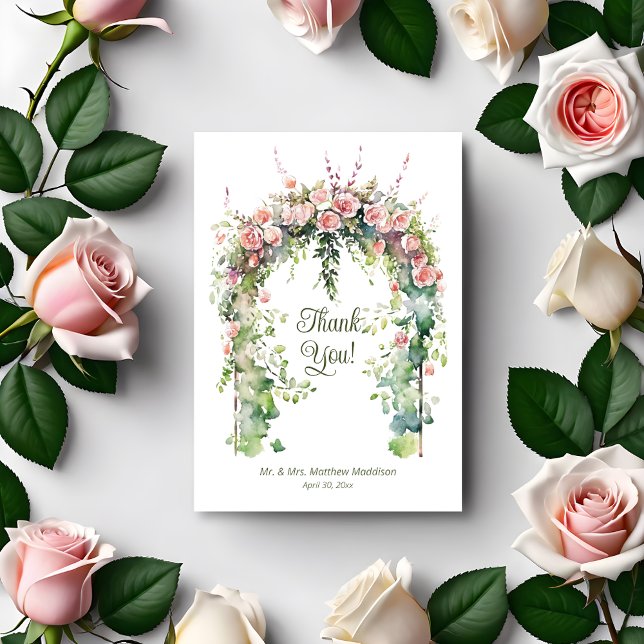 Tarjeta De Agradecimiento Arco de boda de rosas boho rosadas de primavera (Subido por el creador)