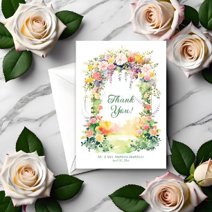 Tarjeta De Agradecimiento Arco de boda floral de primavera en acuarela