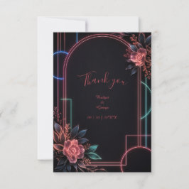 Tarjeta De Agradecimiento Arco de boda floral neón romántico resplandeciente