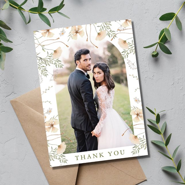 Tarjeta De Agradecimiento Arco de Bodas Foto de Flores Silvestres Simples (Simple Wildflowers Arch Photo Wedding Thank You Card)