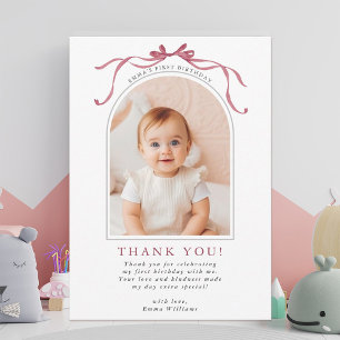 Tarjeta De Agradecimiento Arco de cumpleaños con lazo rosa Deep Blush para f