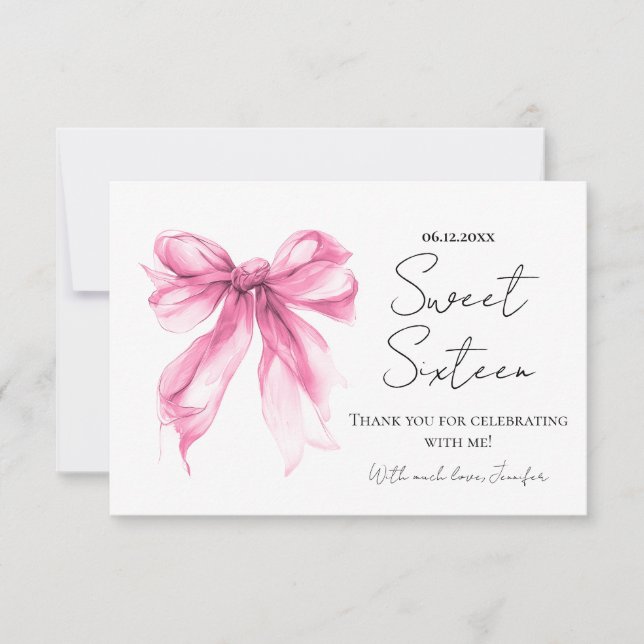 Tarjeta De Agradecimiento Arco de Rosa Sonrojado Coquette Script Sweet 16 Gr (Anverso)