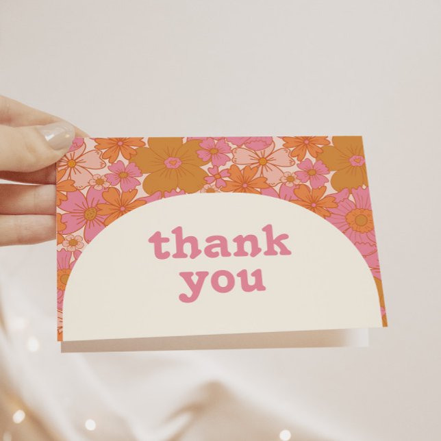 Tarjeta De Agradecimiento Arco floral Boho Retro Pink Groovy (Subido por el creador)