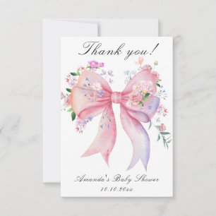 Tarjeta De Agradecimiento Arco floral de flores de niña de ducha de bebé Gra