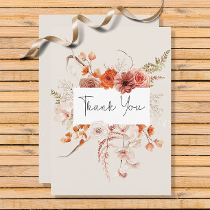 Tarjeta De Agradecimiento Arco Floral de Naranja Quemada Boho Monograma Beig