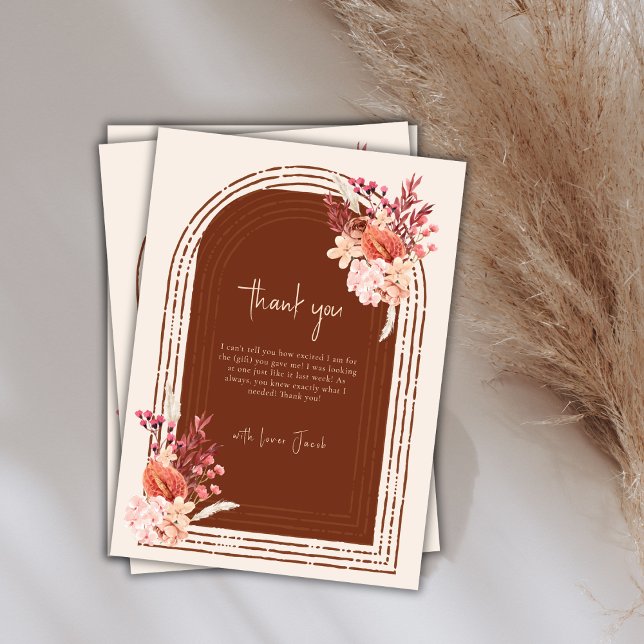 Tarjeta De Agradecimiento Arco floral de Terracotta Bohemia Baby Shower (Bohemian Terracotta Floral Arch Baby Shower Thank You Card)