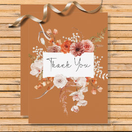 Tarjeta De Agradecimiento Arco floral Naranja Quemado Boho Monograma Arrojo