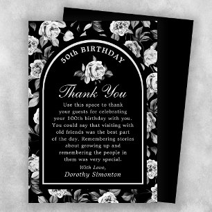 Tarjeta De Agradecimiento Arco floral Rosa blanco negro 50 cumpleaños
