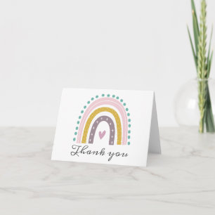 Tarjeta De Agradecimiento Arcoíris, Boho, Rosa, Verde azulado, Corazones, Or