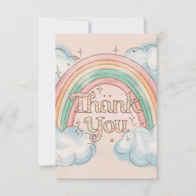 Tarjeta De Agradecimiento Arcoiris celeste mágico y nubes (Anverso)